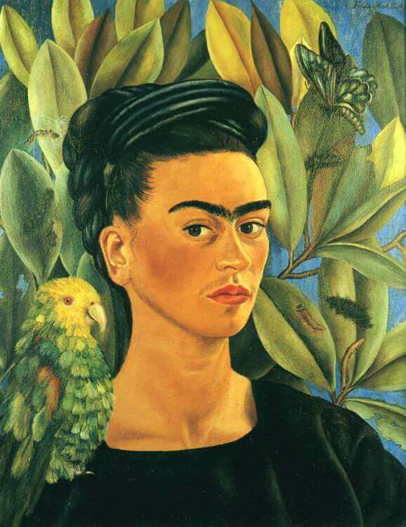 Self Portrait with Bonito - by Frida Kahlo