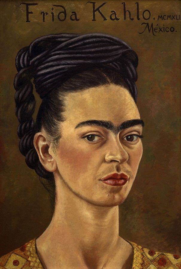 Self Portrait in Red and Gold Dress - by Frida Kahlo