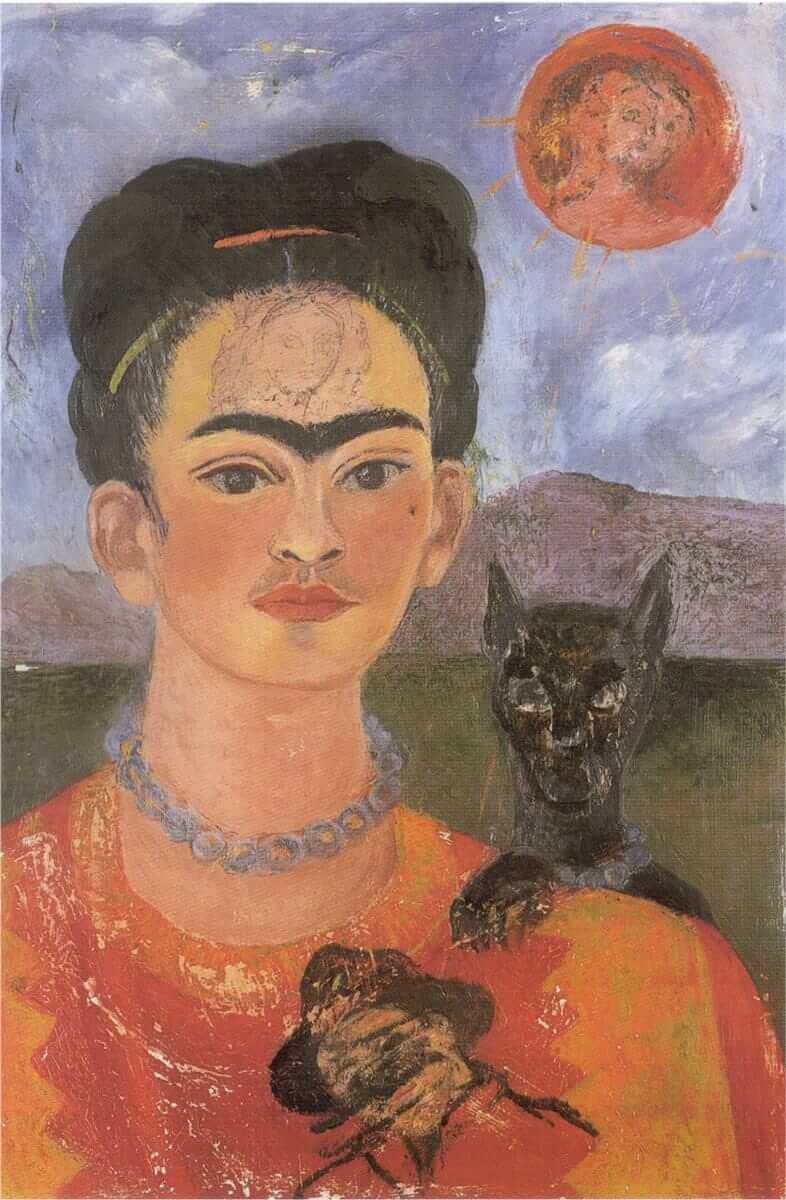 Self Portrait with a Portrait of Diego on the Breast and Maria between the Eyebrows - by Frida Kahlo